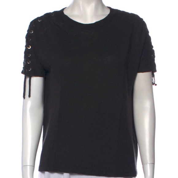 IRO Womens black linen tee with laces at shoulders XS - Picture 1 of 3